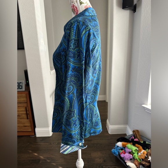 Liz Claiborne long sleeve paisley dark blue deep color pattern fun cuff pattern - Picture 5 of 13